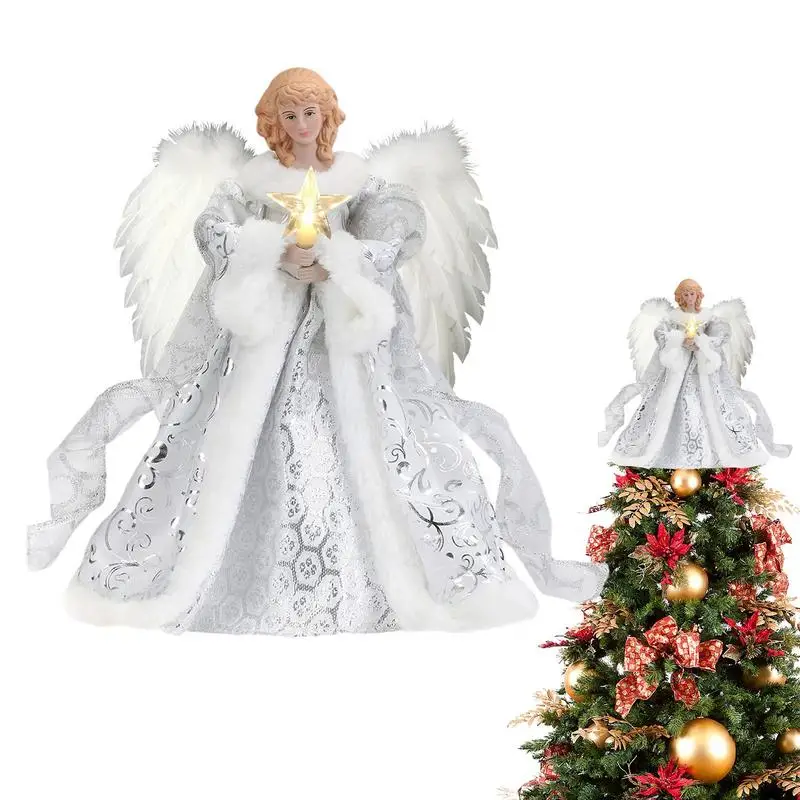 

Angel Tree Topper Rustic Flat Angel Pendant Christmas Tree Topper Elegant Angel Statue Treetop Shiny For Indoor Outdoor