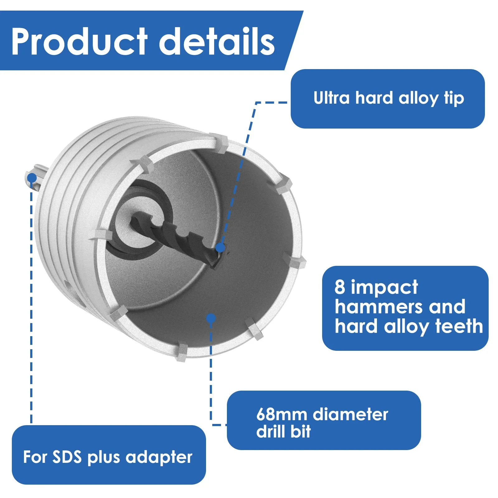 Фрезы для отверстий 110 мм SDS Plus легкие 68 мм/2 дюйма