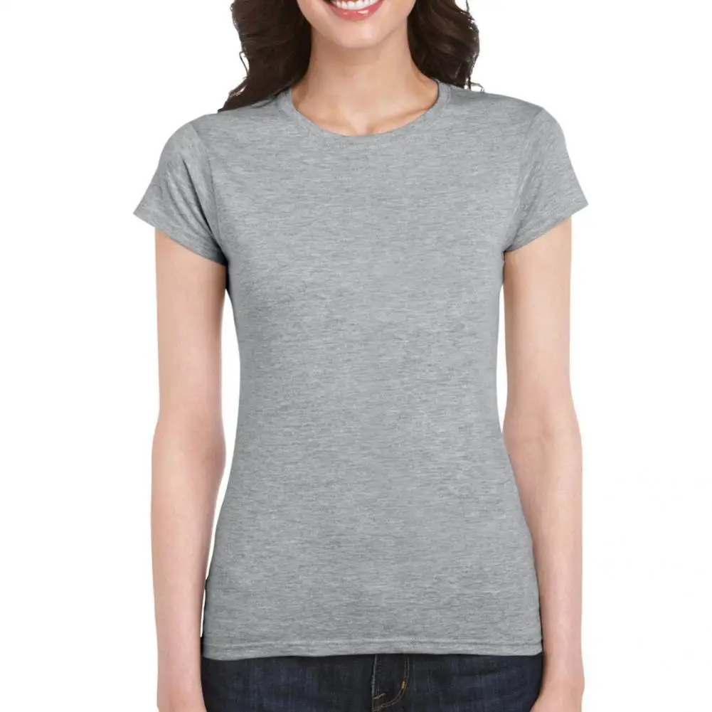 

Terrific Summer Shirt Solid Color Round Neck Women Top Slim Fit Women T-shirt