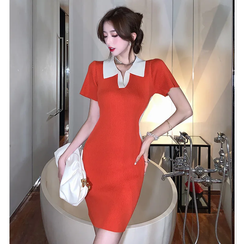 

One Piece Summer Knitted Women Dress Vintage Y2k Mini Female Japanese Style Temperament Korean Fashion Solid Sexy Clothing Dress