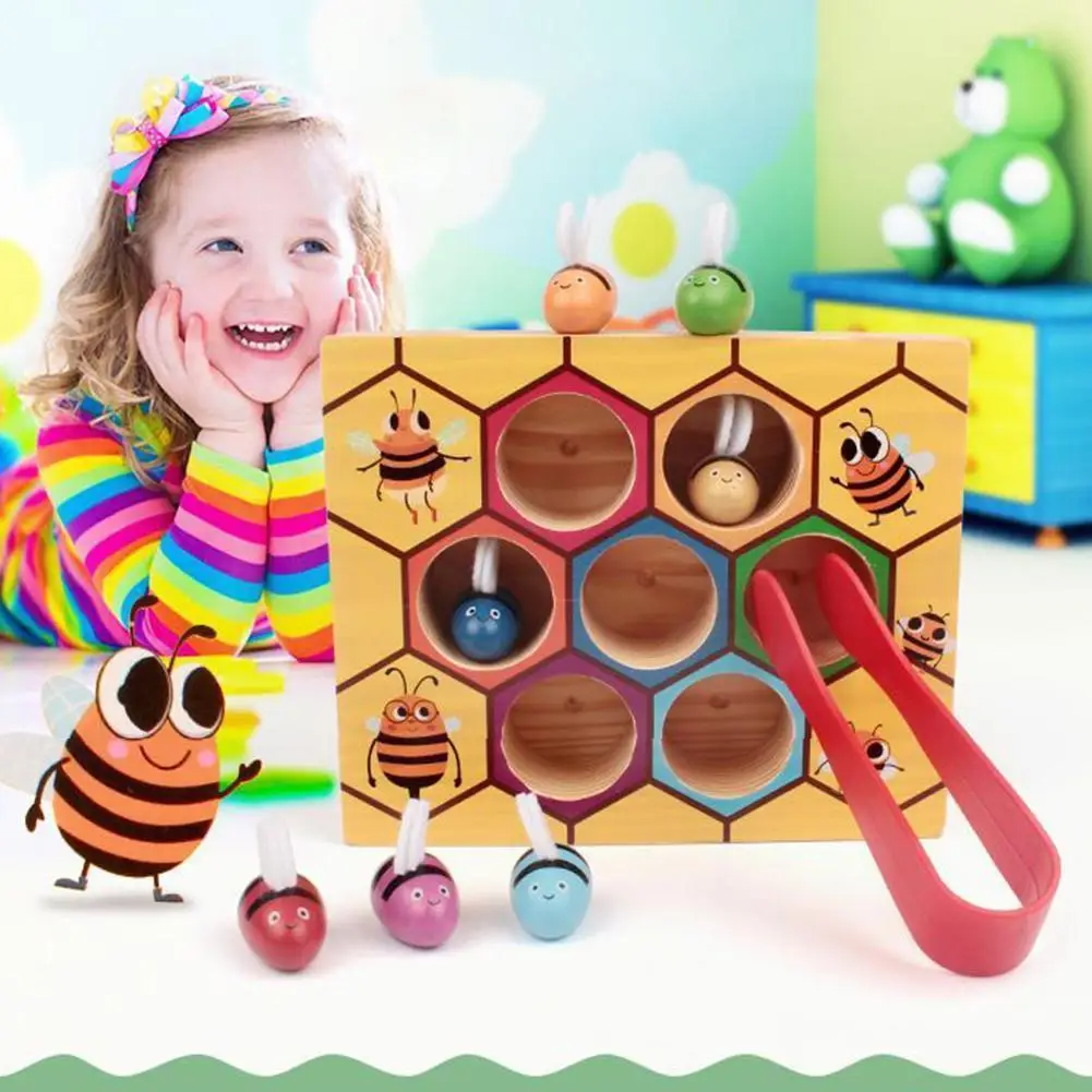 

Wooden Beehive Game Childhood Color Cognitive Small Bee Interactive Parent-child Game Educational Early Toys Toy N1v1