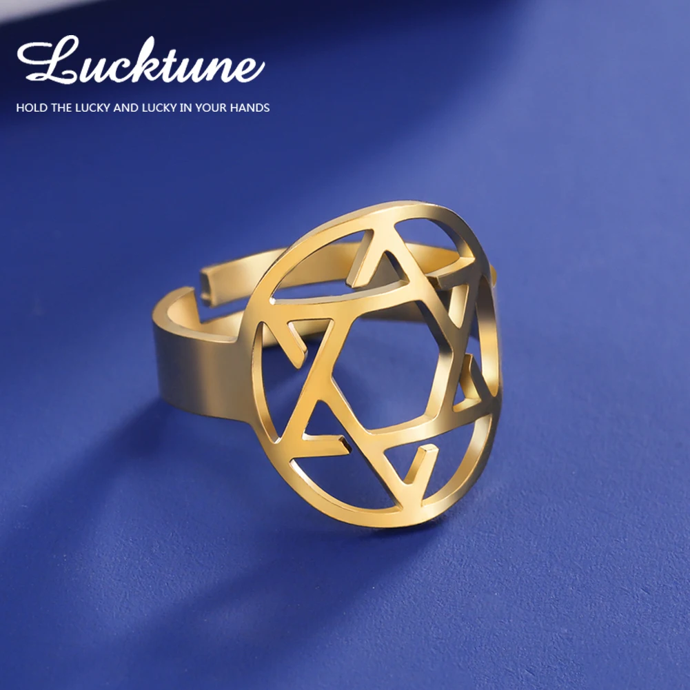 Lucktune, Еврейская Маген Звезда Давида Символ Кольцо Нержавеющая Сталь Гексаграмма Геометрия Кольцо для Женщин Мужчины Винтажные Ювелирные Изделия Подарок Пара