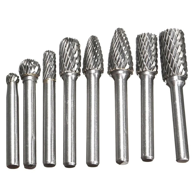 

8 Pieces Of 6Mm-12Mm Tungsten Carbide Burr Drill Bits CNC Engraving 1/4Inch Rotary Cutter