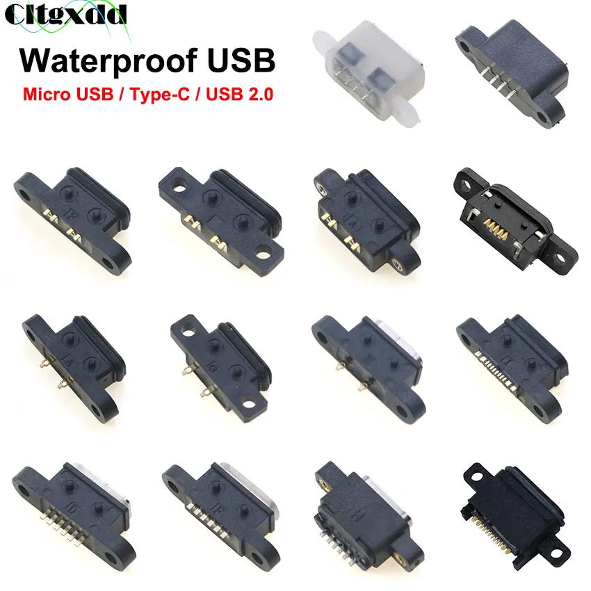 

Micro USB A 2.0 Type-C 2P 4P 5P 6P 16P 2 4 6 16 Pin Waterproof Female Socket Connector W/ Screw Hole For DIY Fast Charger Cable