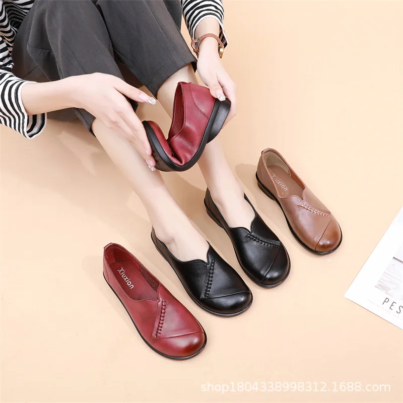 Women Spring Autumn Vintage Flats Shoes Breathable Slip-On Loafers shoe women Casual Leather shoes Moccasins Mom Chaussure Femme