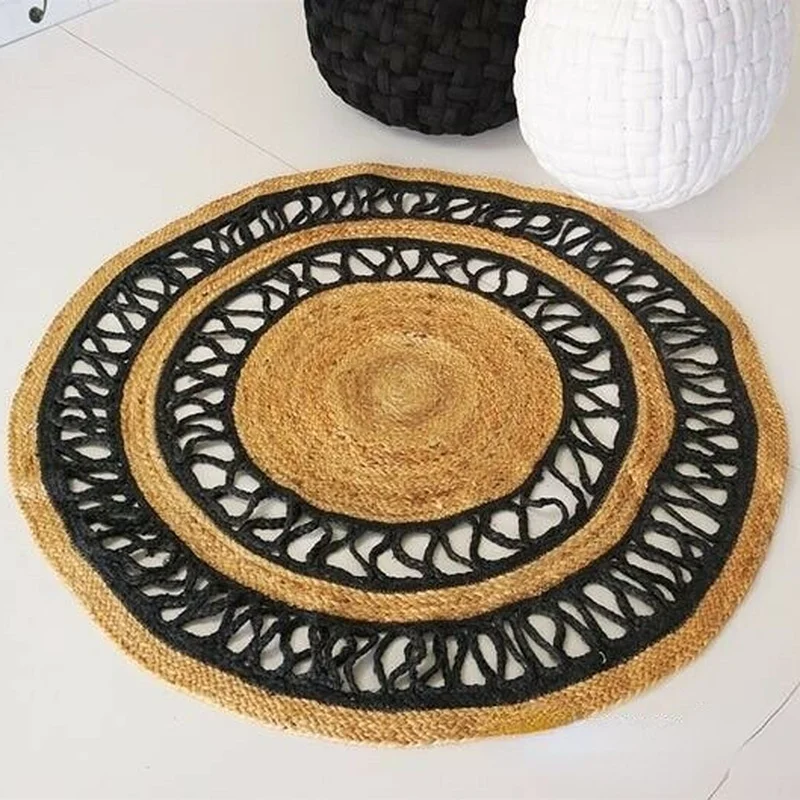 Rug Natural Jute Round Carpet Handmade Braided Style Reversible Hemp Carpet Modern Home Living Room Area Rug