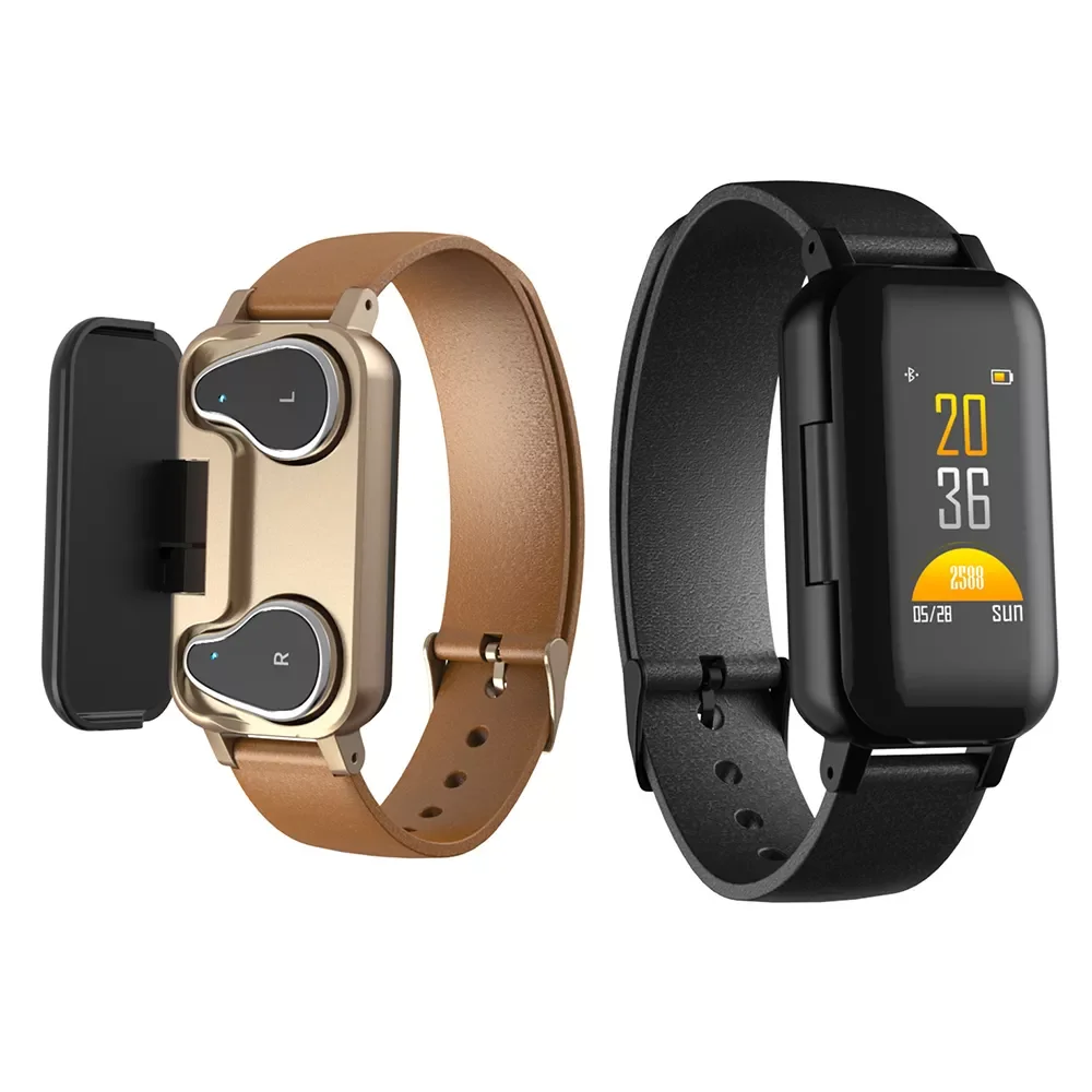 

Bluetooth-compatible Earphone Smart Bracelet Heart Rate Blood Pressure Tracker Smart Watch Men For IOS Android Phone