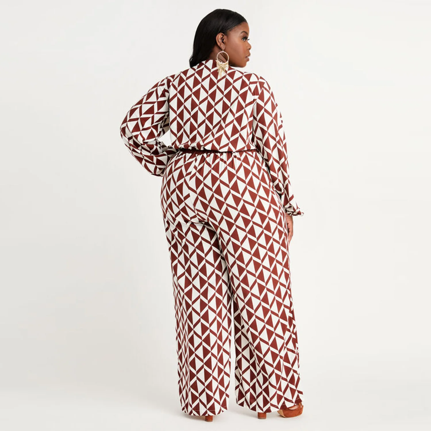 Plus Size Jumpsuits Printing V-Neck Long Sleeve Ankle-Length Plus Size Women Clothing Women's Elegant Party Jumpsuit Straight