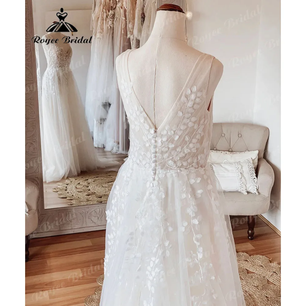 Сексуальное кружевное платье А-силуэта в стиле бохо Пляжное свадебное с открытой