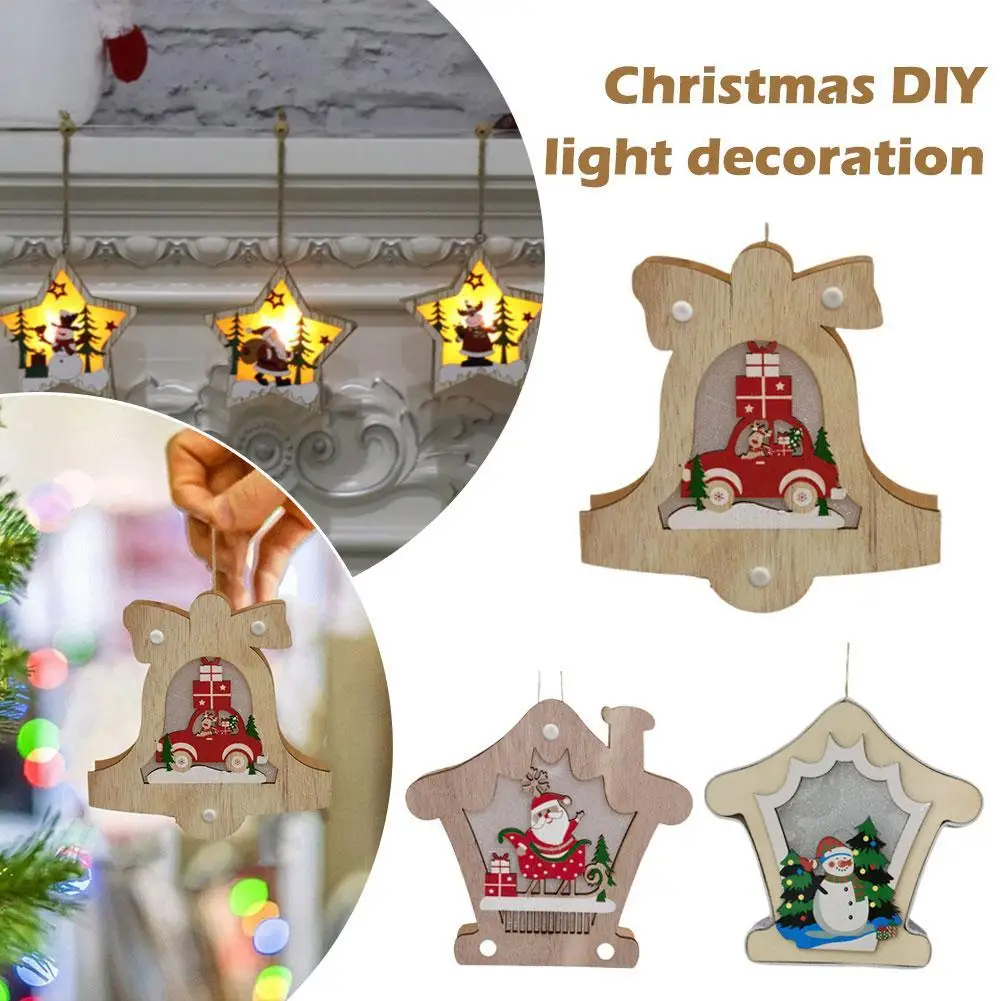 

New Christmas Decorations Pentagram With DIY Lights Wooden Pendant Creative Star Elderly Hanging Ornament Tree Hanging