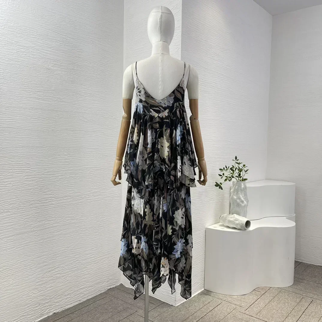 Высококачественная женская черная блузка без рукавов с цветочным принтом и