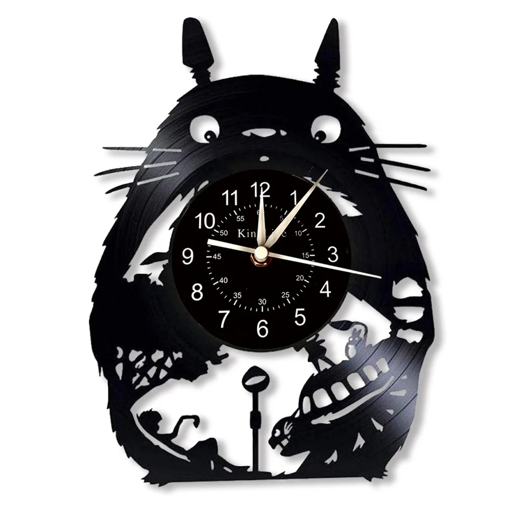 Cute Vinyl Record Wall Clock Clock Home Creative Decoration My Neighbor Totoro Anime Without Lights Led Clock