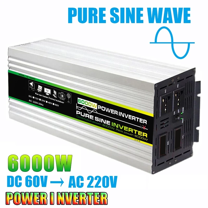 

Pure Sine Wave Inverter 12V 24V 48V 60V To AC 220V 6000W 5000W Voltage Transformer Power Converter Solar Inverter Outdoor