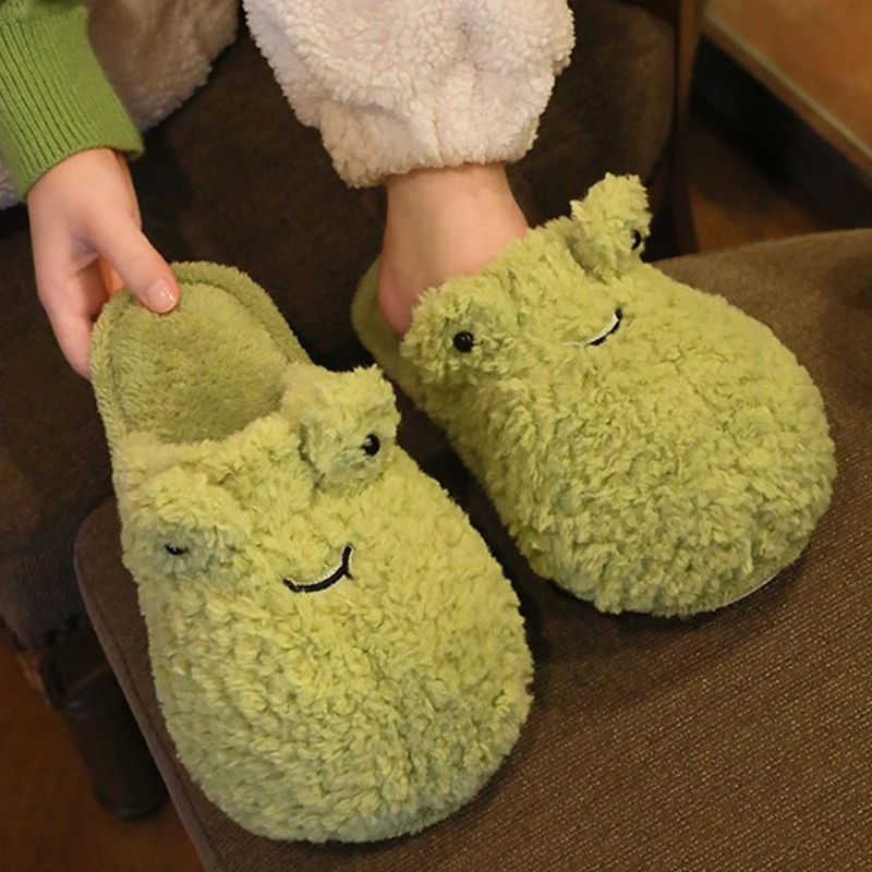 Хлопковые тапочки с мультяшными лягушками для мужчин и женщин зимние домашние