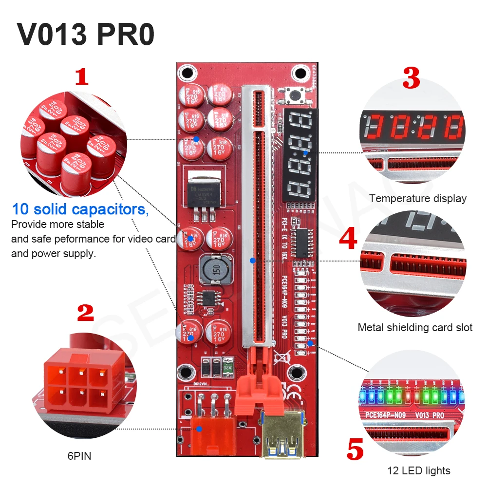 Кабель питания V013 Pro PCIE Riser 013 кабель-переходник x1 x16 SATA на 6 контактов кабель USB 3 0