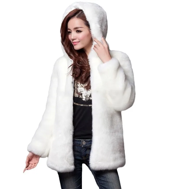 Осень-зима однотонная повседневная куртка с капюшоном из искусственного