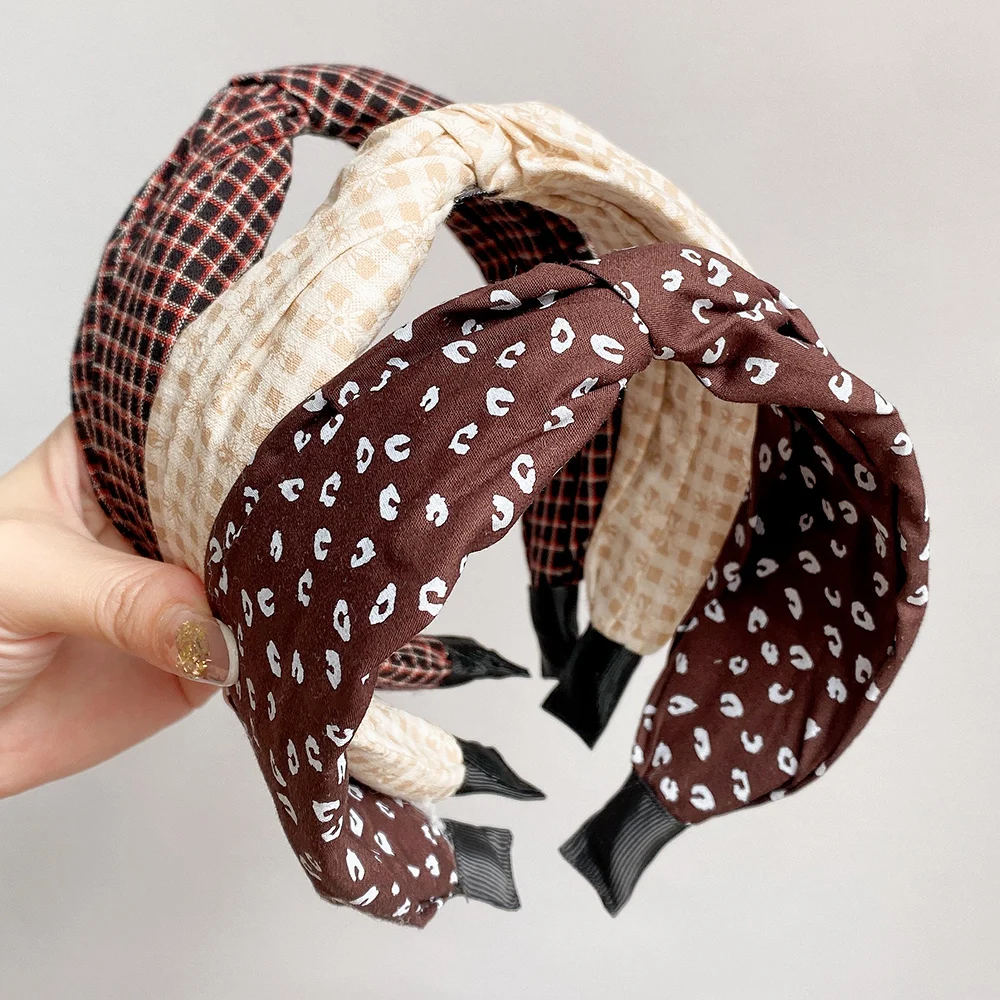 

2022 Fashion Women Twist Knot Hairbands For Girls Wide Plaid Print Hair Hoop Bows Hair Bands Headbands Headwear Hair Accessories