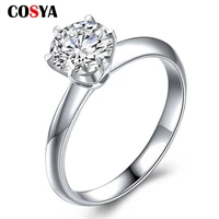 real 18k white color silver s925 ring diamond rings classic six prong bride adjustable opening wedding party fine jewelry gift