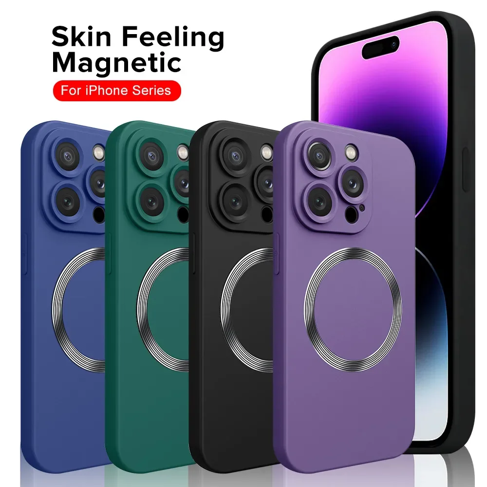 

Magnet Back Silicone Matte Case For Iphone 14 Pro Max 14Pro Aifon 14 Plus 13 12 11 ProMax Camera Shockproof Bumper Cover Fundas