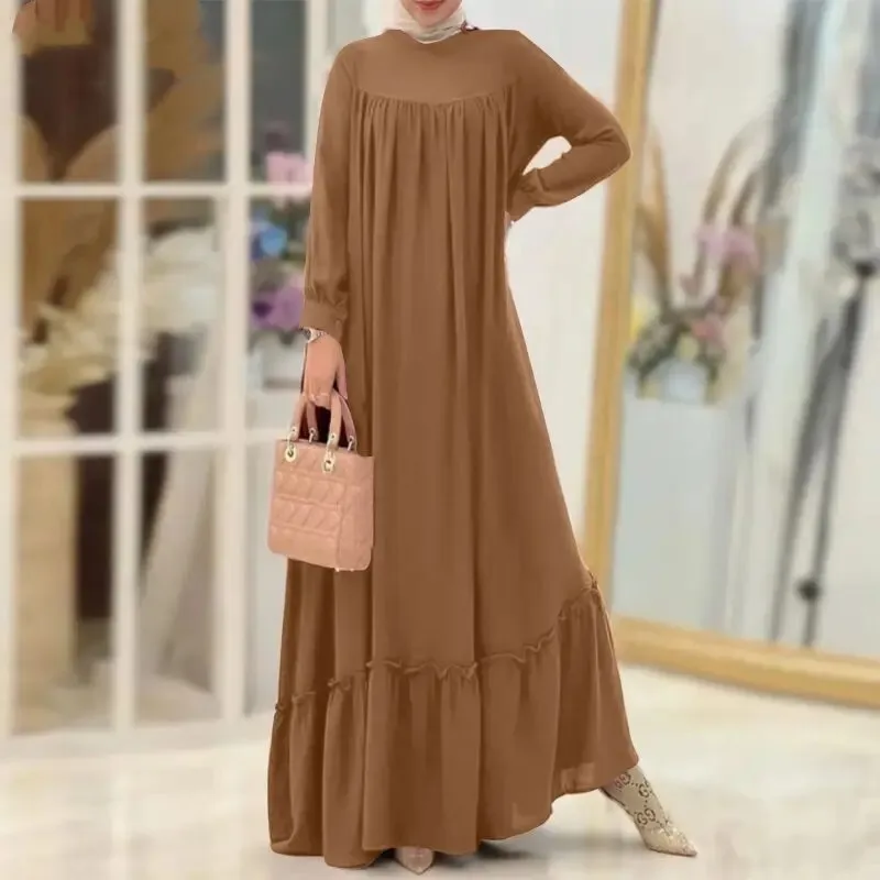 Женская элегантная однотонная юбка от солнца с рюшами и подолом осенняя мода