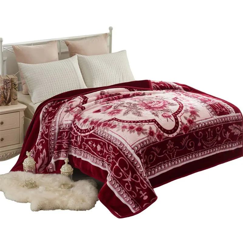 

Fleece Bed Blanket, Soft, Reversible Warm Blanket Queen 77"x87", Burgundy Floral Blanket For Sofa Bed Cover Fluffy Soft