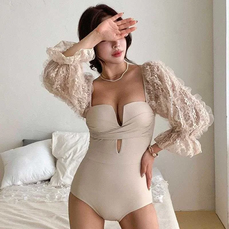 

Женский купальник пуш-ап с длинным рукавом и V-образным вырезом