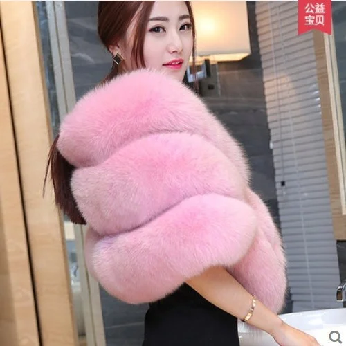ICCLEK New winter Haining imitation fur whole skin fox hair women's short Cape waistcoat fashion coat
