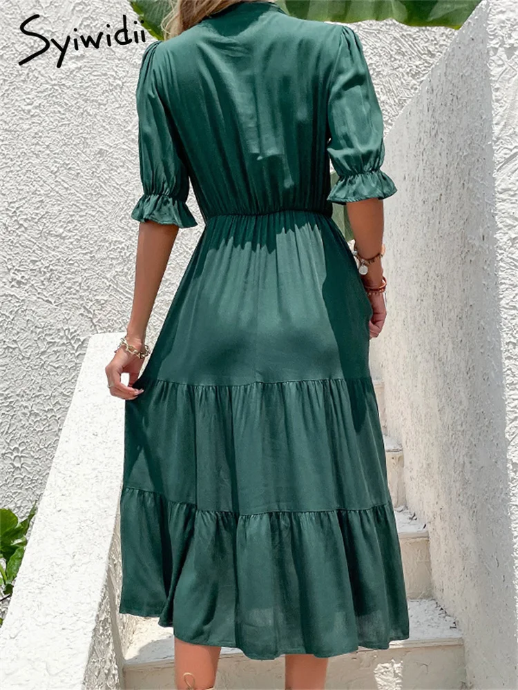 Syiwidii зеленые платья с бантом для женщин Лето 2022 Новые повседневные офисные