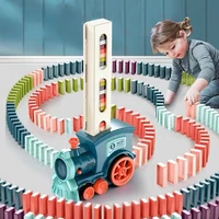 kids automatic domino train car set sound light laying dominos game brick blocks colorful dominoes educational diy toys gifts