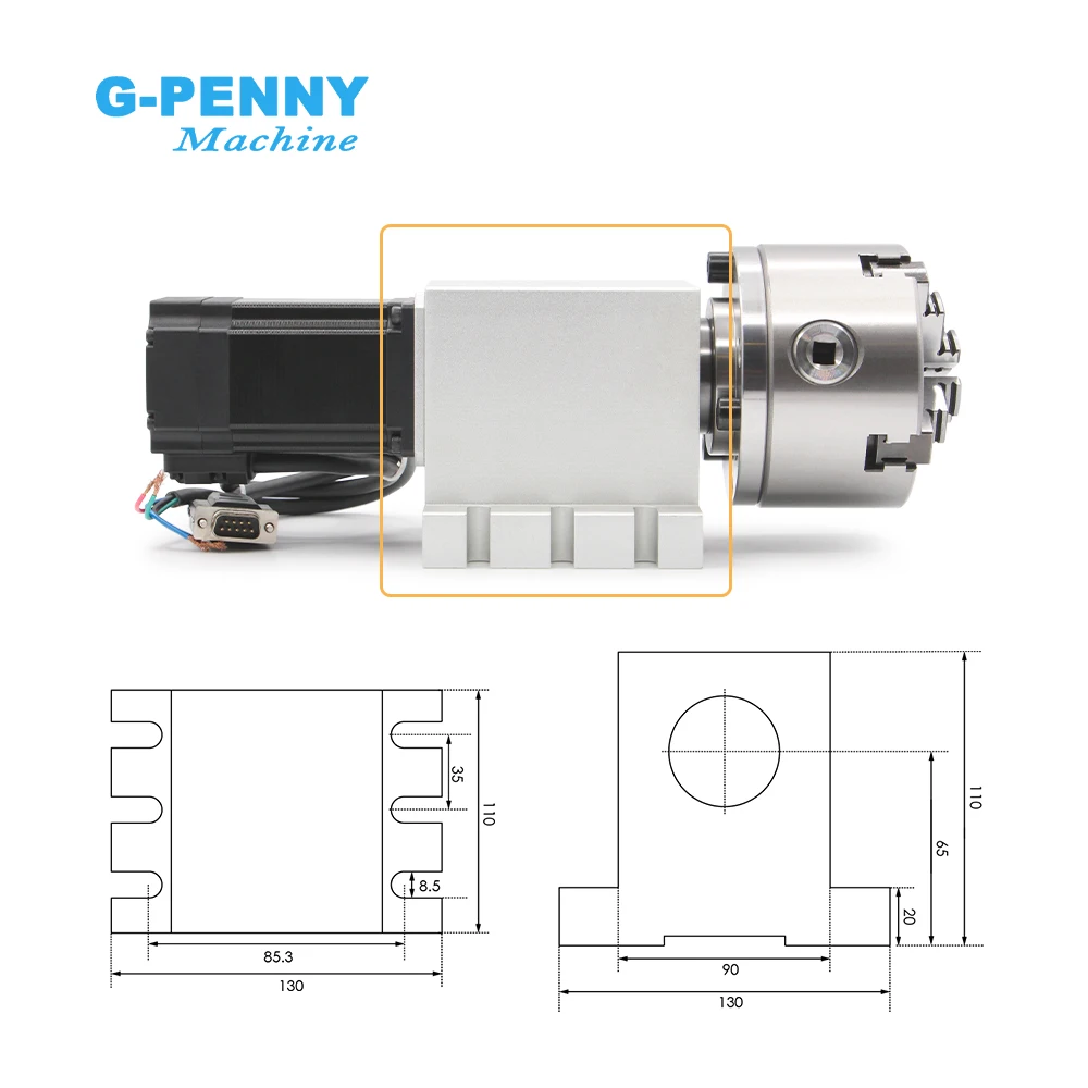 G-Penny Harmonic 4-я ось 3/4 челюсти 100 мм делительная головка/ось вращения/ось NEMA23 2 Нм и HBS57