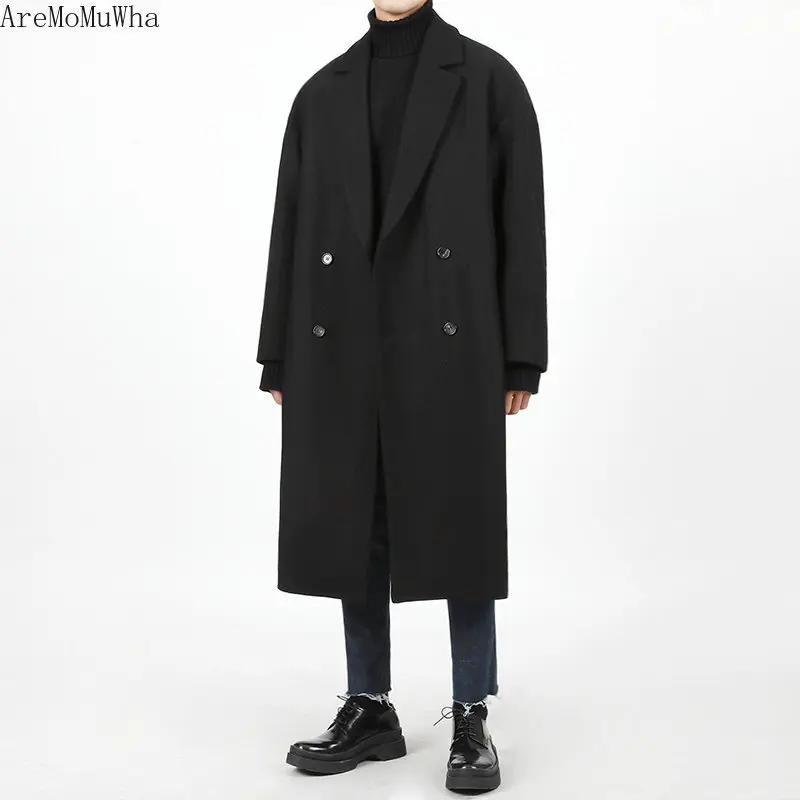 

Куртка мужская шерстяная, зимняя, теплая, свободная, средней длины, шерстяная куртка Корейская, мужское длинное пальто, M-2XL