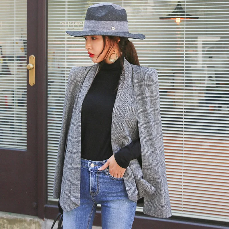 Fashion Cloak Cape Blazer Women Work Wear Open Front Poncho Coat Notch Lapel Split Vintage Long Sleeve Casual Slim Suit Jacket