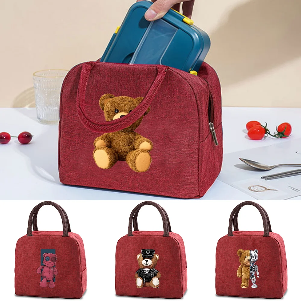 

Cute Bear Lunch Bags Fashion Picnic Box Handbags New Cooler Bag Dinner Bag School Food Insulated Bag Camping Canvas Travel Bags