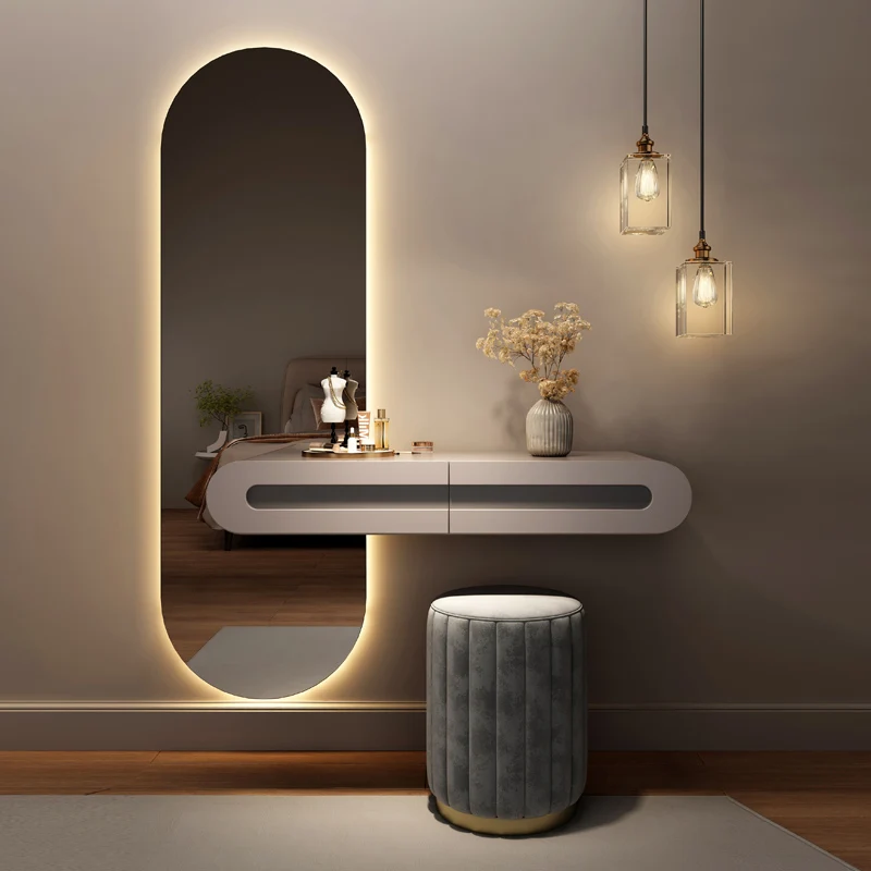 

Bedroom Hanging French Cream Style Small Solid Wood Internet Celebrity Suspension Makeup Table Smart Makeup Mirror Combination
