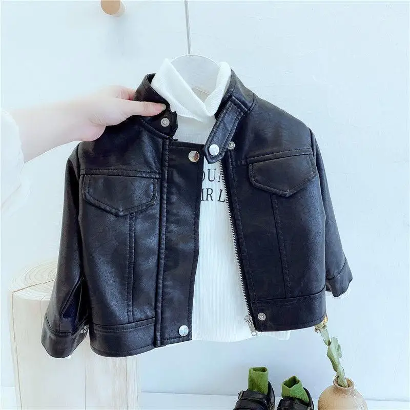 

New Toddler Solid Color Lapel Leather & Hat Baby Girl Spring Autumn Winter PU Coat Fashion Leather Jackets for Kid 1-6Y