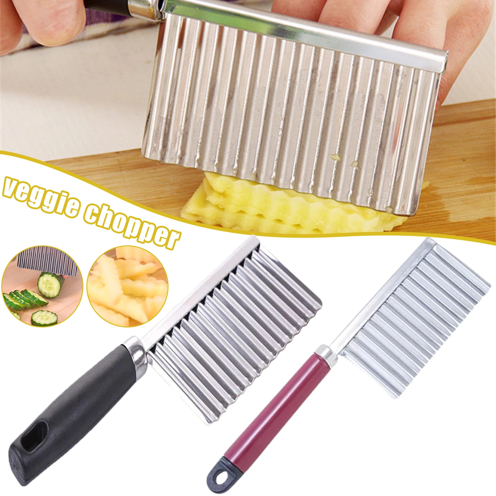 

1pc Random Color Stainless Steel Potato Cutter Slicer With Handle Ripple Manual Onions Carrot Grater Kitchen Gadget
