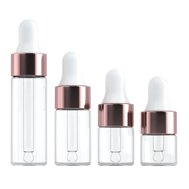 Glass Empty Essential Oil Aromatherapy Bottles Rose Gold Cap Pipettes Bottles 1ml 2ml 3ml 5ml