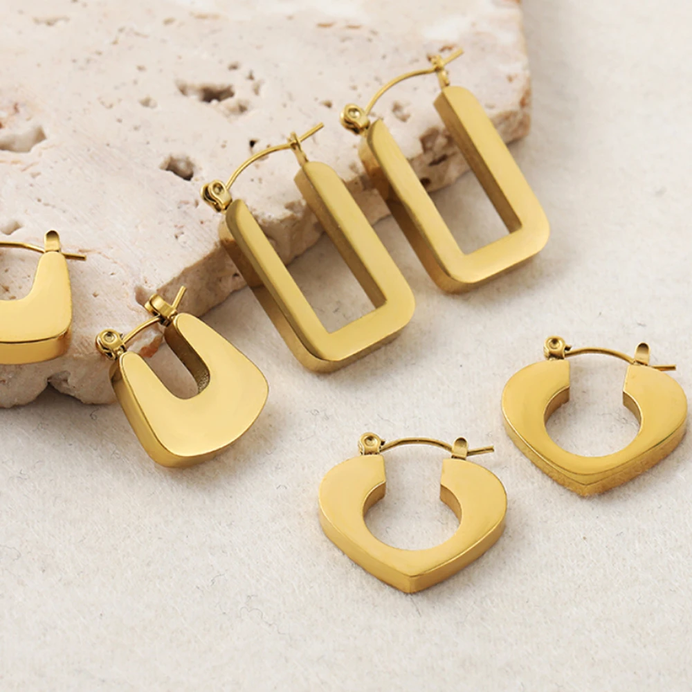 

Retro Personality Heart Gold Color Women Ear Buckle Geometric Squar Small Hoop Earrings Bride Wedding Jewelry Party Gifts Aretes