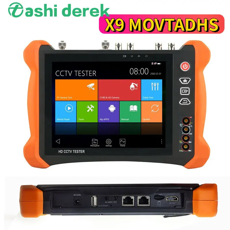 

8 Inch X9 TVI CVI MOVTADHS IP Camera Tester All In One CCTV Tester Monitor with Cable tracer H.265 4K 8MP AHD SDI CVBS TDR Test