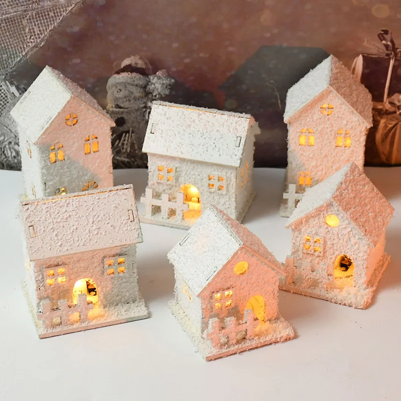 

Креативный деревянный светодиодный светильник, украшение для рождественской елки, снежинка, светящаяся кабина на Рождество, домашнее настольное украшение, подарок на Новый год