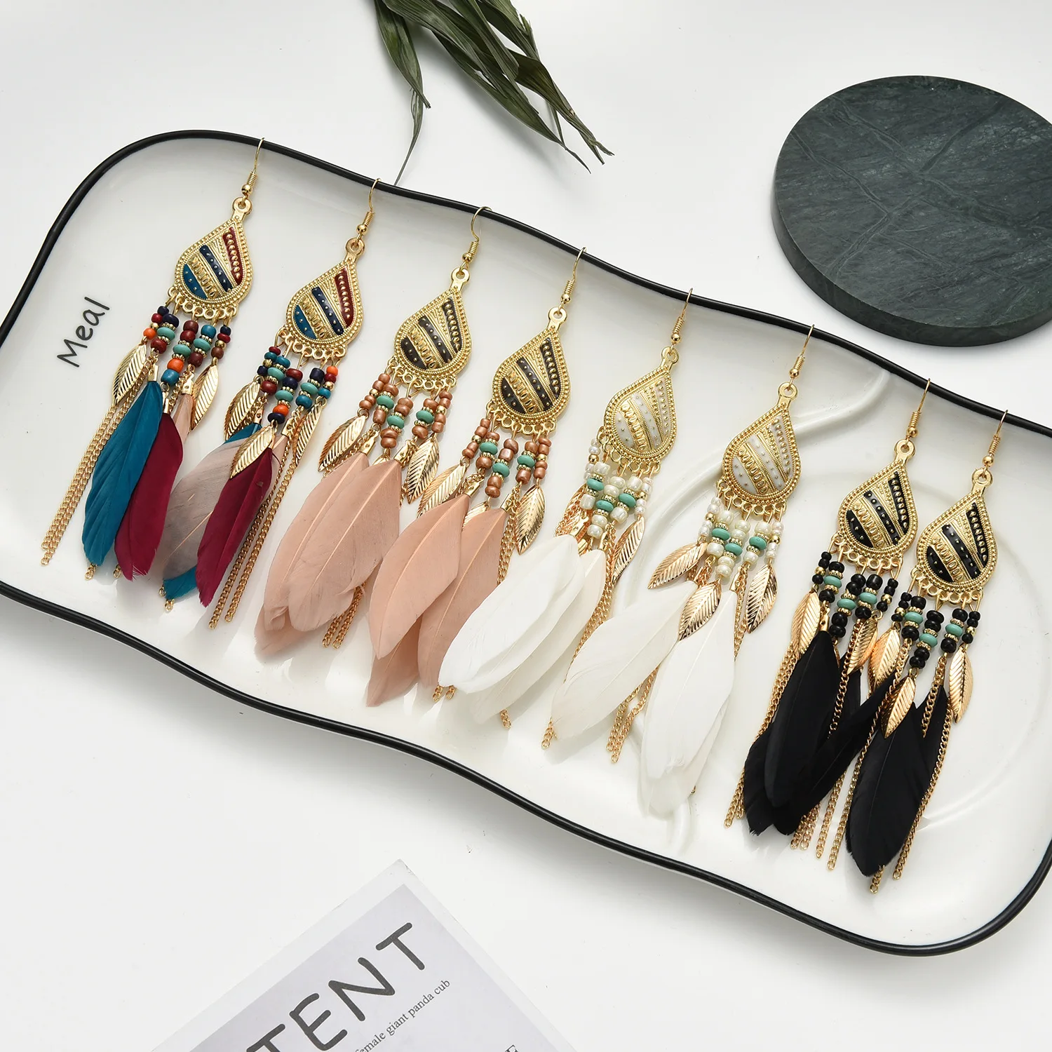 

New 2022 Exaggerated Ethnic Wind Feather Earrings With Bohemian Earrings
