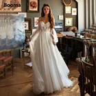 Свадебное платье принцессы цвета слоновой кости, с пышными рукавами, открытой спиной, трапециевидного силуэта, Аппликации Свадебные платья пуговиц