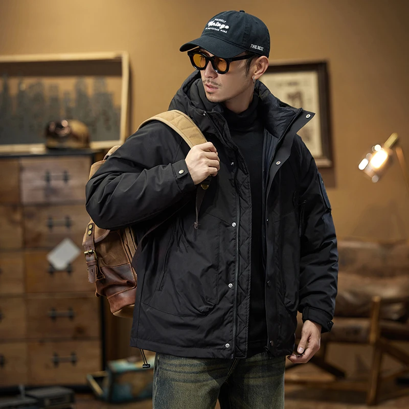 Зимняя уличная ветрозащитная куртка-карго с капюшоном мужская куртка для