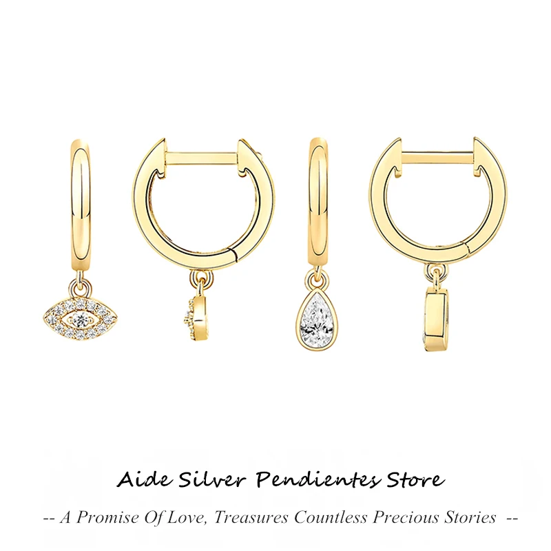 

AIDE 925 Sterling Silver Evil Eye Star Moon Zircon Fine Pendant Earring Hot Sale 18K Gold Plating Dangle Earrings For Girl Women