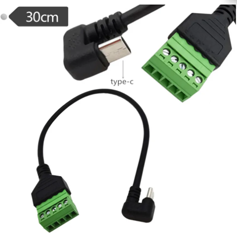 

U-shaped 7-character elbow TYPE-C public welding-free data charging to 5P green pluggable terminal connection cable