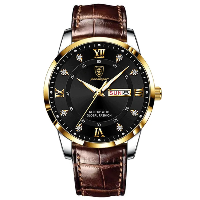 New Men's Luxury Fashion Business Quartz Watch Calendar Week Waterproof Glow Belt Watch Simple Style Versatile Watch