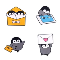 penguin delivering a letter lapel pins cartoons anime badges womens enamel brooches for backpack cute metal hijab pins jewelry