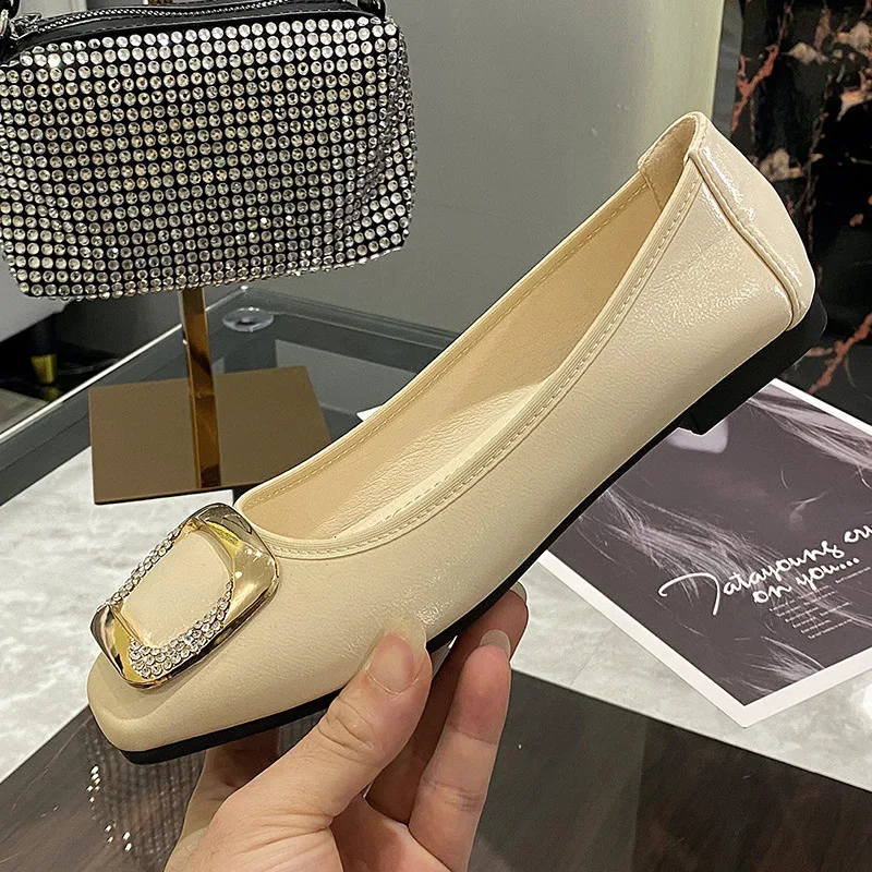 Good Quality Big Size 44 Square Toe Flat Shoes For Women Slip on Ladies