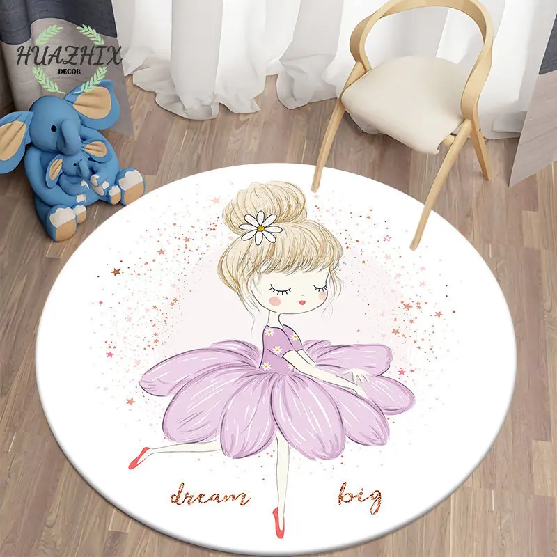 

Cartoon Girl Print Carpet Loveliness Rugs Round For Living Room Floor Flannel Anti-Slip Polyester Material Mat For Children