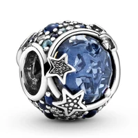 authentic 925 sterling silver moments celestial blue stars with crystal charm fit women pandora bracelet necklace jewelry